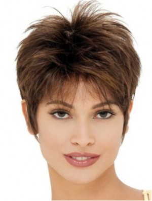 Cheap Synthetic Wigs UK With Capless Cropped Length Brown Color Boycuts