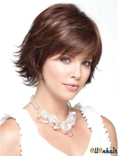 Monofilament Brown 10 inch Short With Bangs Heat Friendly Wigs