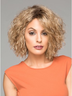 Short Curly Synthetic Wigs Chin Length Blonde Color Curly Style