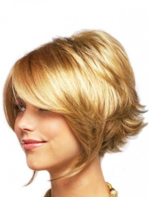 Sleek Blonde Chin Length Wavy Layered Lace Front Wigs