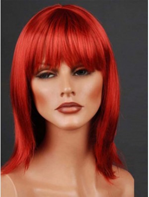 Synthetic Lacefront Wig Monofilament Straight Style Red Color With Bangs