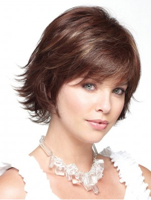 Perfect Auburn Short Wavy Layered Lace Front Wigs