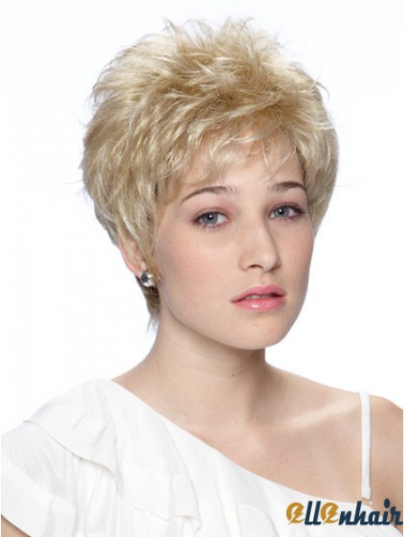 Cropped Boycuts Wavy Blonde Fashionable Synthetic Wigs