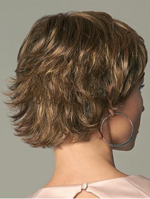 Beautiful 4 inch Wavy Brown Layered Short Wigs