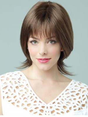Brown Chin Length Wavy With Bangs 10 inch New Medium Wigs