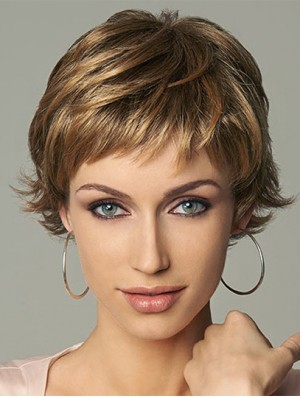 Online 4 inch Wavy Brown Layered Short Wigs