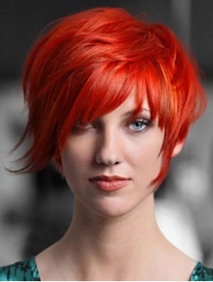 Popular 8 inch Straight Red With Bangs Short Wigs