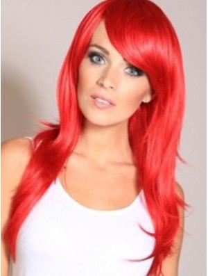 Straight With Bangs Lace Front Cheapest 20 inch Red Long Wigs