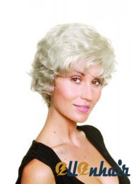 Synthetic Chin Length Wavy Capless Elderly Lady Wigs