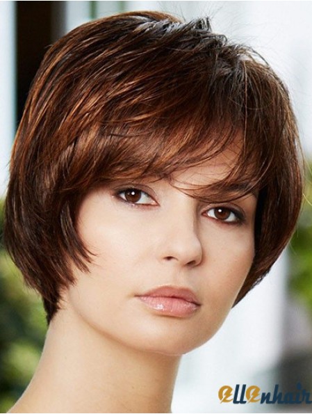 Brown Chin Length Wavy Layered 8 inch Sleek Medium Wigs