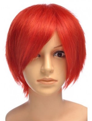 Sleek Red Short Straight With Bangs Lace Front Wigs