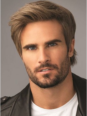 8 inch Classic Straight Brown Synthetic Men Wig