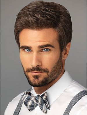 Synthetic Short Classic Lace Front Brown Natural Wig For Men