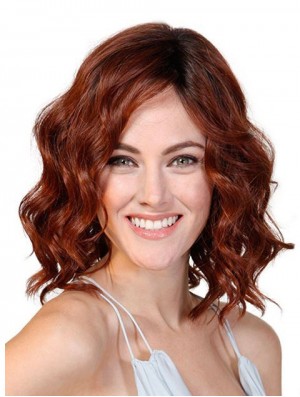 Wavy Without Bangs Red 12 inch Monofilament Cancer Patients Wigs