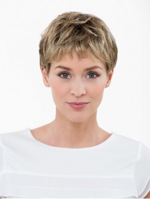 Blonde Cropped Synthetic 4 inch Straight Boycuts Lace Wigs