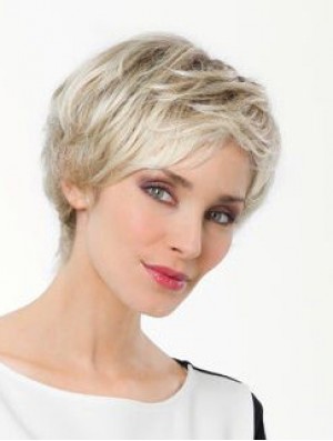 Platinum Blonde Boycuts Short 8 inch Straight Synthetic Monofilament Wig Sale