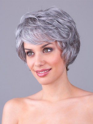 Wavy Grey 8 inch Grey Synthetic 100% Hand-tied Short Cheap Wigs