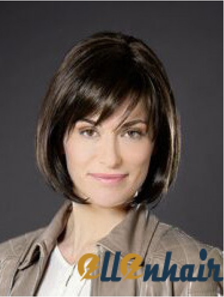 10 inch Straight Brown Synthetic Chin Length Monofilament Bob Cut Wigs