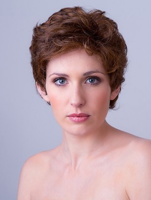 Synthetic Monofilament 4 inch Boycuts Wavy Auburn Hairstyles For Short Hair