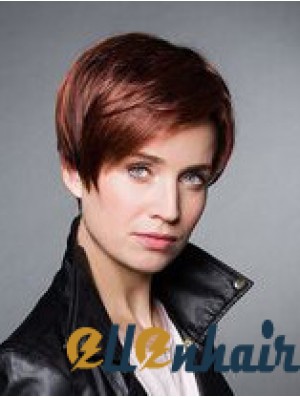 Monofilament Synthetic 6 inch Cropped Straight Auburn Boycuts Wigs For Cancer Patients