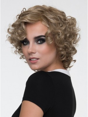 Brown Layered Curly 10 inch Chin Length Mono Wigs Sale