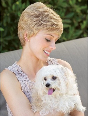 Blonde Boycuts Wavy 4 inch Cropped Ladies Mono Wigs