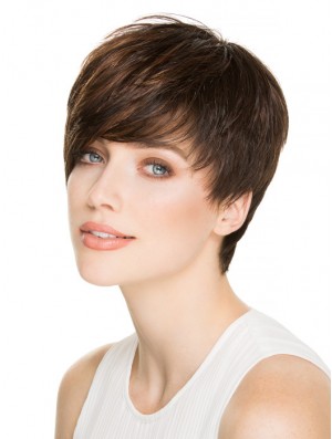 4 inch Fashionable Straight Boycuts Brown Short Wigs