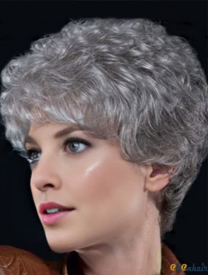 Perucce Grigie per Donne Anziane con Lace Front, Riccio e Corto