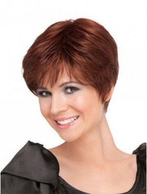 Red 100% Hand Tied Synthetic Short Straight Monofilament Wigs