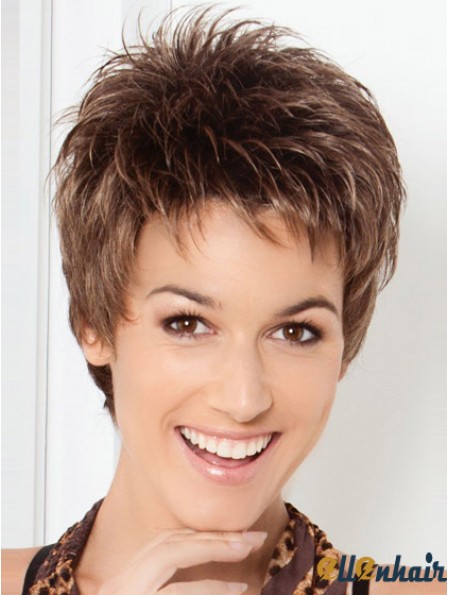 Cheap Brown Cropped Straight Boycuts Lace Front Wigs