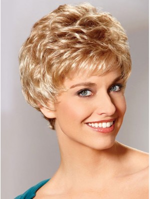 Auburn Boycuts Cropped Wavy Synthetic Petite Hand Tied Mono Wigs