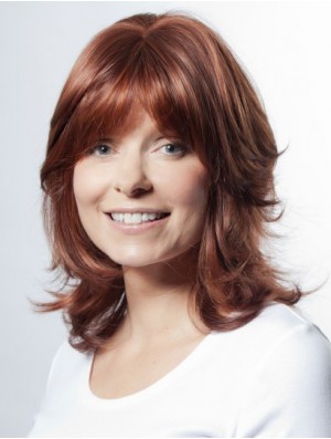 12 inch Auburn Shoulder Length Layered Wavy Incredible Lace Wigs