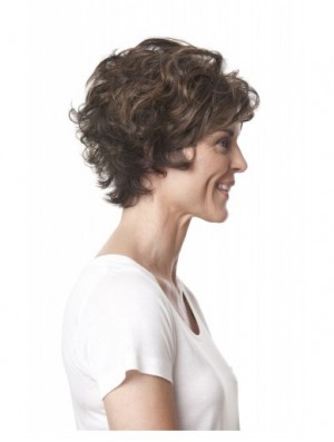 Short Curly Layered Brown Top 100% Hand-tied Wigs