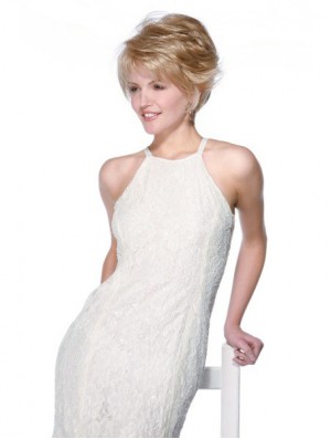 Chin Length Wavy With Bangs Blonde Fashionable 100% Hand-tied Wigs