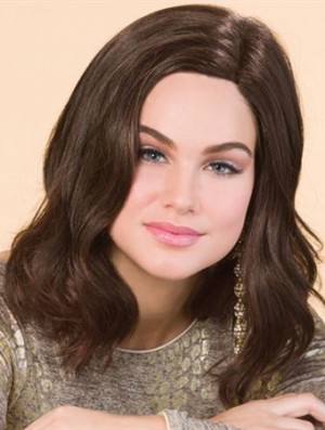 Shoulder Length Wavy Without Bangs Good Brown Lace Front Wigs