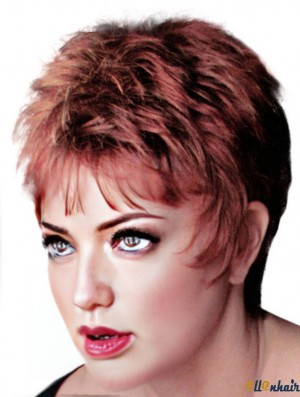 Boycuts Cropped Straight Red 4 inch Fashion Monofilament Wigs