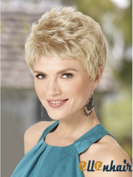 Blond Wig With Capless Wavy Style Cropped Length Boycuts