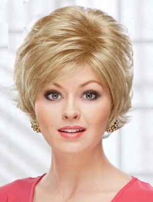 8 inch Beautiful Wavy Layered Blonde Short Wigs