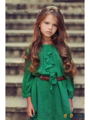Monofilament Long Wig Girl Brown Hair Wig Human Hair Wig For Kids
