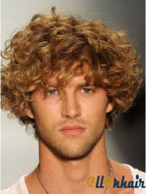 Blonde 8 inch Remy Human Curly Layered Lace Front Mens Wigs