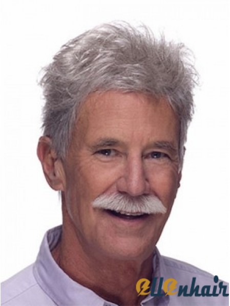 Lace Front Short Straight Synthetic White Mans Wig Long