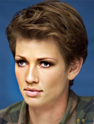 Lace Front Short Remy Human Brown Wavy Wig Hair For Man