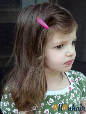 Human Hair Girl Wig Shoulder Length Lace Wig For Kids Brown Color 12 Inch