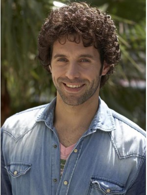 8 inch Remy Human Curly Capless Mens Short Brown Curly Wig