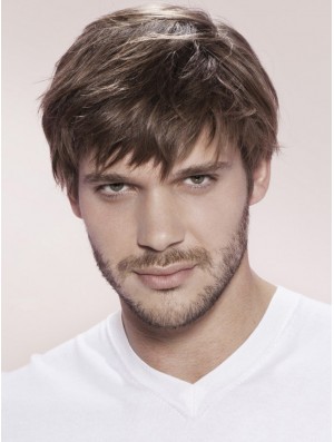 Short Straight 100% Hand Tied Remy Human Brown Mens Wiggs