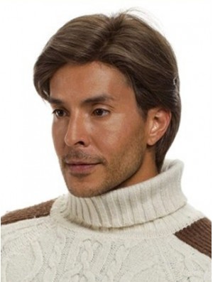 Monofilam Remy Human Short Brown Straight Man For Wig