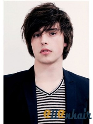 Brown Capless Straight Remy Human 10 inch Mens Wig UK