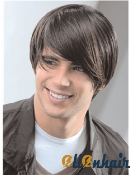 Capless Remy Human 8 inch Straight Mens Short Wigs