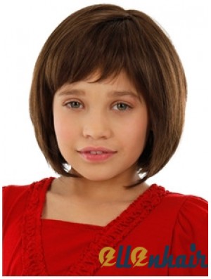 Straight Chin Length Auburn Remy Human Hair 100% Hand-tied Kids Wigs