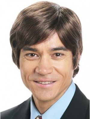 Durable Short Straight Brown Capless 4 inch Baldy Man Wigs